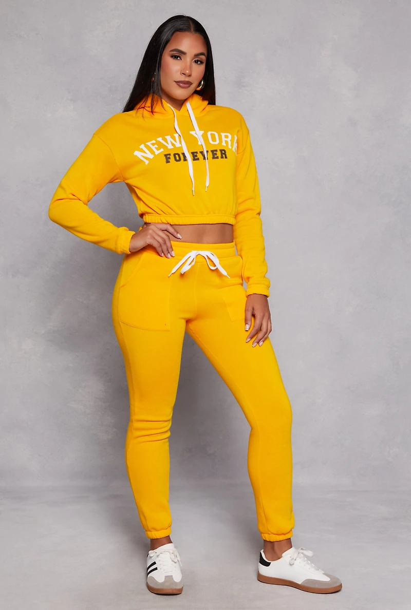 New York Forever Graphic Cropped Hoodie