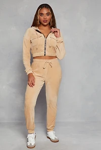Solid Velour High Waist Drawstring Joggers