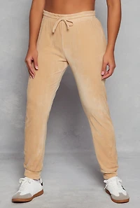 Solid Velour High Waist Drawstring Joggers