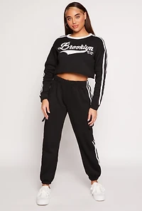 Womens Brooklyn Varsity Stripe Cropped Sweatshirt,