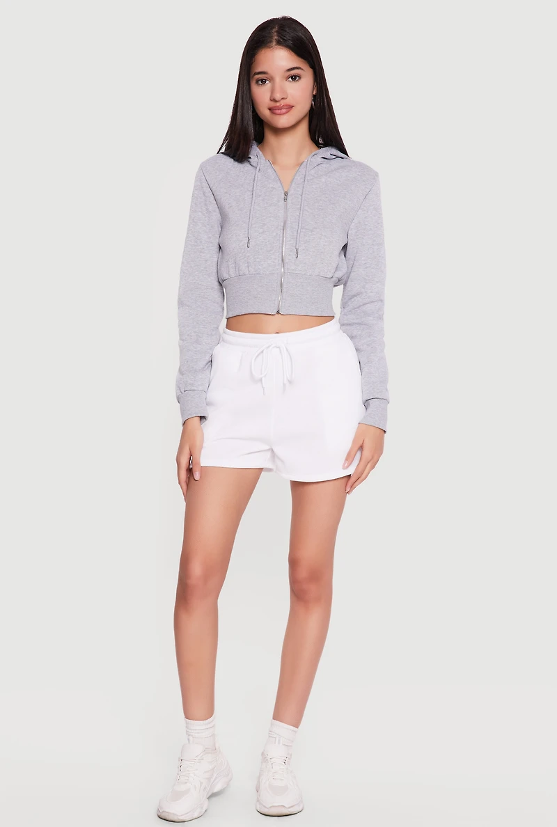 Fleece Zip Front Cropped Hoodie