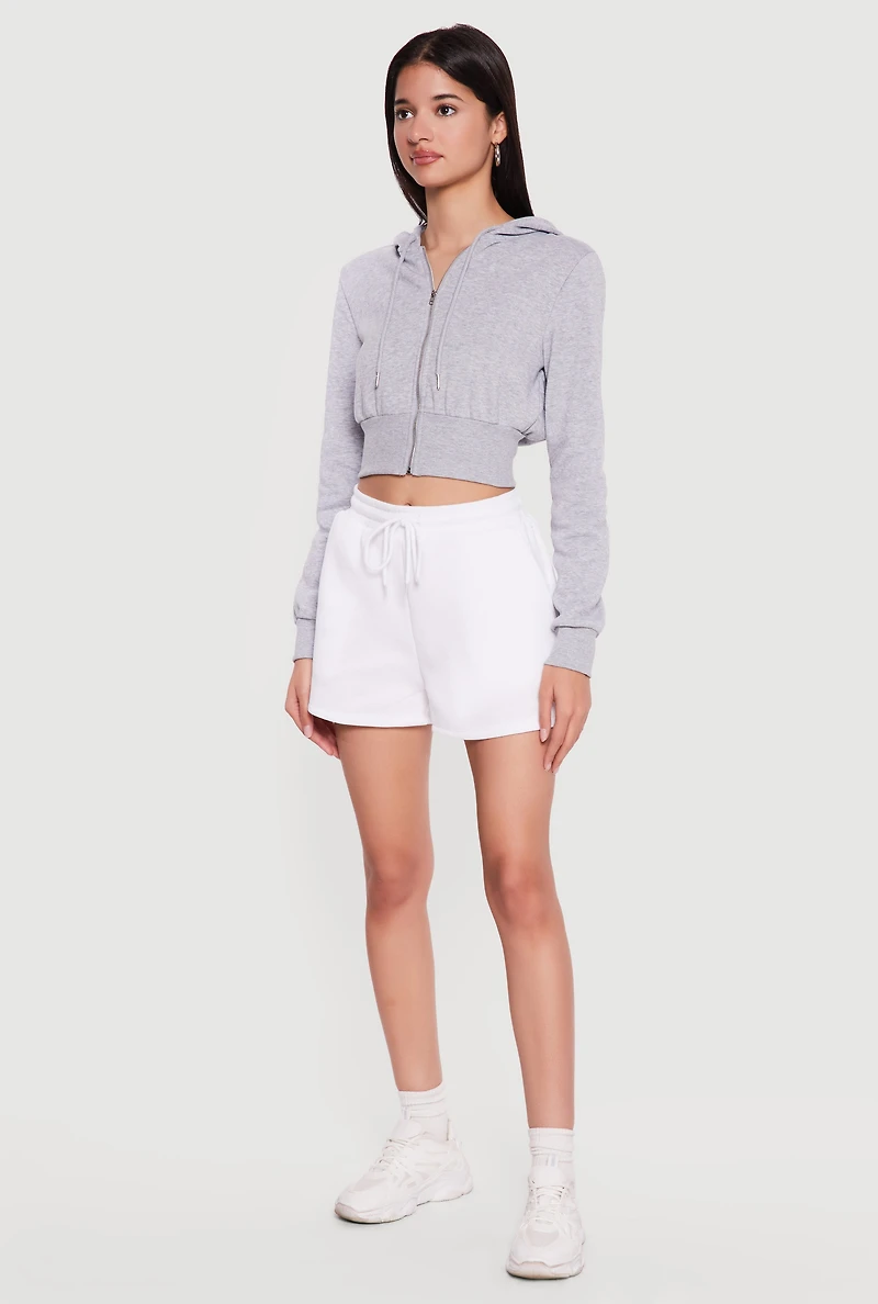 Fleece Zip Front Cropped Hoodie