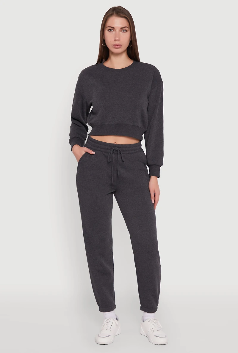 Fleece Long Sleeve Cropped Pullover Sweatshirt