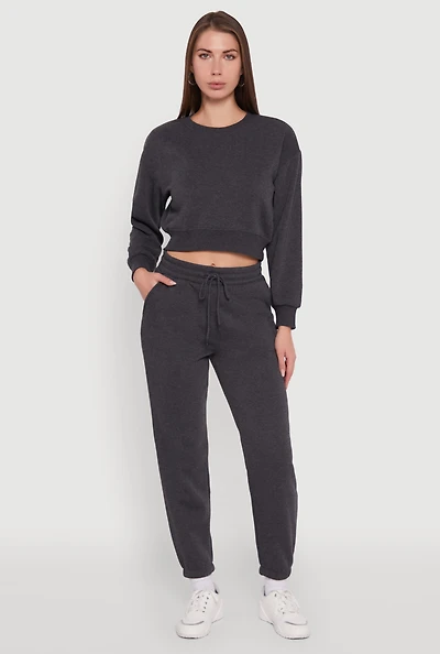 Fleece Long Sleeve Cropped Pullover Sweatshirt