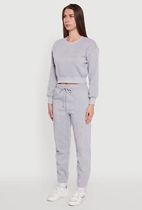 Womens Fleece Long Sleeve Cropped Pullover Sweatshirt, Grey, Size M