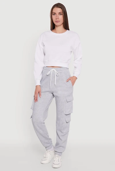 Fleece Long Sleeve Cropped Pullover Sweatshirt