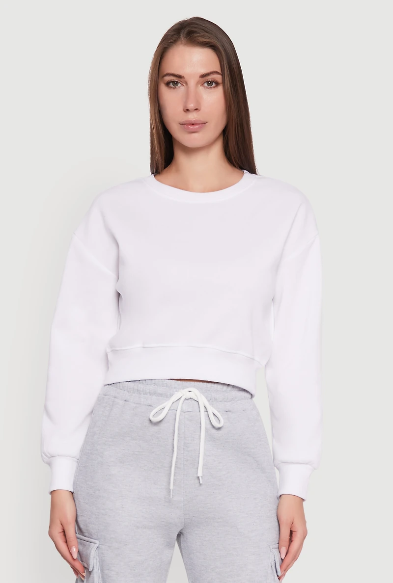 Fleece Long Sleeve Cropped Pullover Sweatshirt