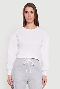 Fleece Long Sleeve Cropped Pullover Sweatshirt