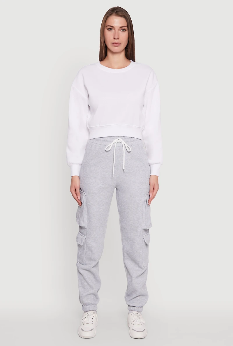 Fleece Long Sleeve Cropped Pullover Sweatshirt