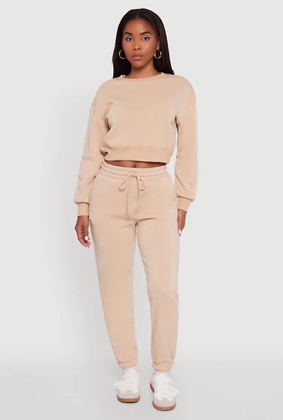 Womens Fleece Long Sleeve Cropped Pullover Sweatshirt,