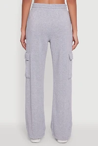 Womens Wide Leg Fleece Sweatpants with Cargo Pockets, Grey, Size S