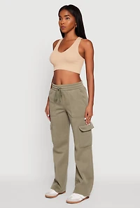 Womens Wide Leg Fleece Sweatpants with Cargo Pockets, L