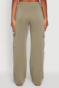 Womens Wide Leg Fleece Sweatpants with Cargo Pockets, L