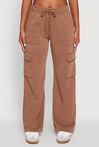 Womens Wide Leg Fleece Sweatpants with Cargo Pockets,