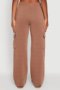 Womens Wide Leg Fleece Sweatpants with Cargo Pockets,