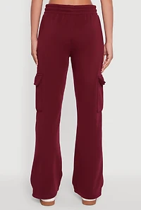 Womens Straight Leg Fleece Sweatpants with Cargo Pockets, Burgundy, Size L