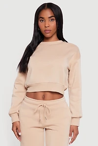 Crew Neck Cropped Pullover Sweatshirt