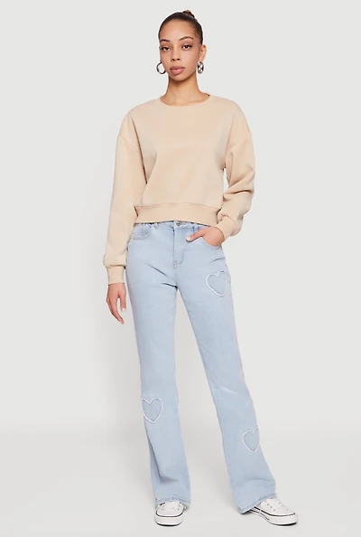 Womens Crew Neck Cropped Pullover Sweatshirt,