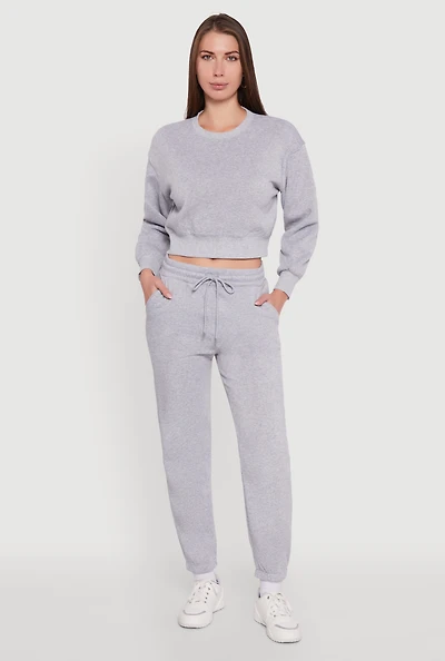 Womens Fleece Sweatpants with Pockets, Grey, Size S