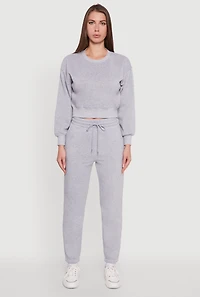 Womens Fleece Sweatpants with Pockets, Grey, Size S