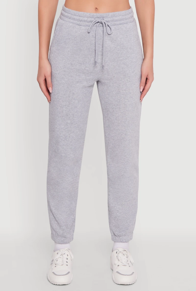 Womens Fleece Sweatpants with Pockets, Grey, Size S