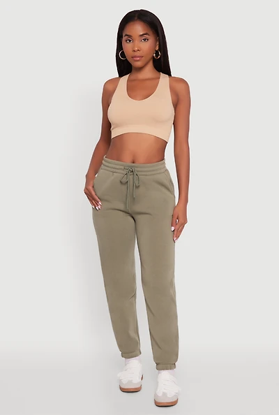 Womens Fleece Sweatpants with Pockets, Green, Size L