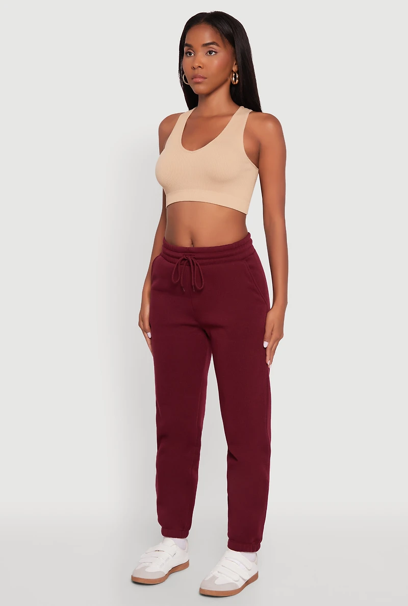 Womens Fleece Sweatpants with Pockets, Burgundy, Size L