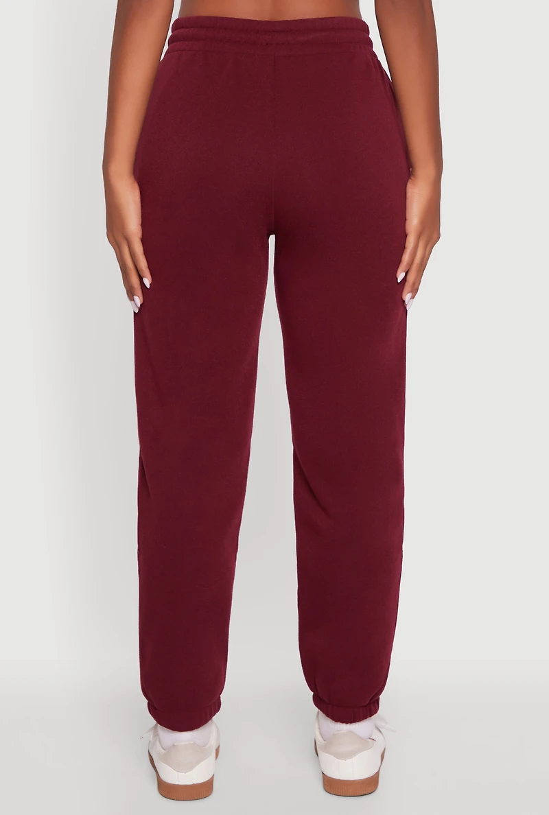 Womens Fleece Sweatpants with Pockets, Burgundy, Size L