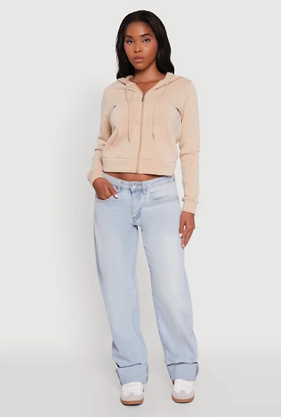 Womens Zip Front Fleece Hooded Sweatshirt,