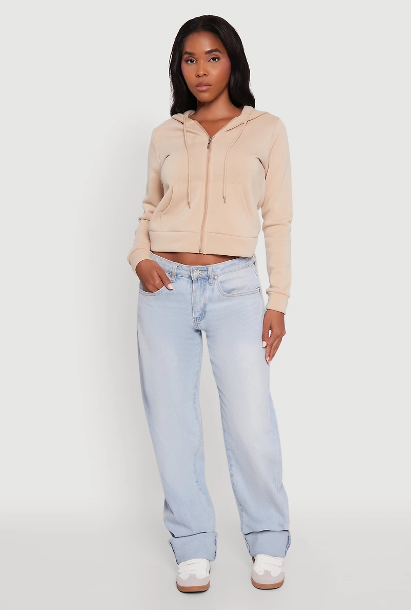 Zip Front Fleece Hooded Sweatshirt