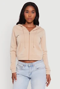 Womens Zip Front Fleece Hooded Sweatshirt,