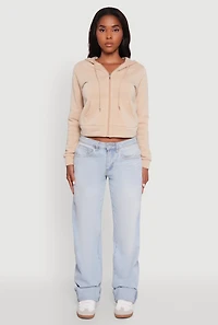 Womens Zip Front Fleece Hooded Sweatshirt,