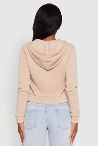 Womens Zip Front Fleece Hooded Sweatshirt,