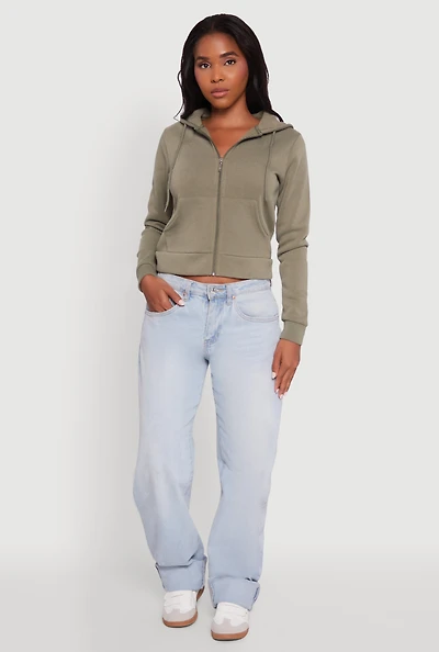Womens Zip Front Fleece Hooded Sweatshirt, S