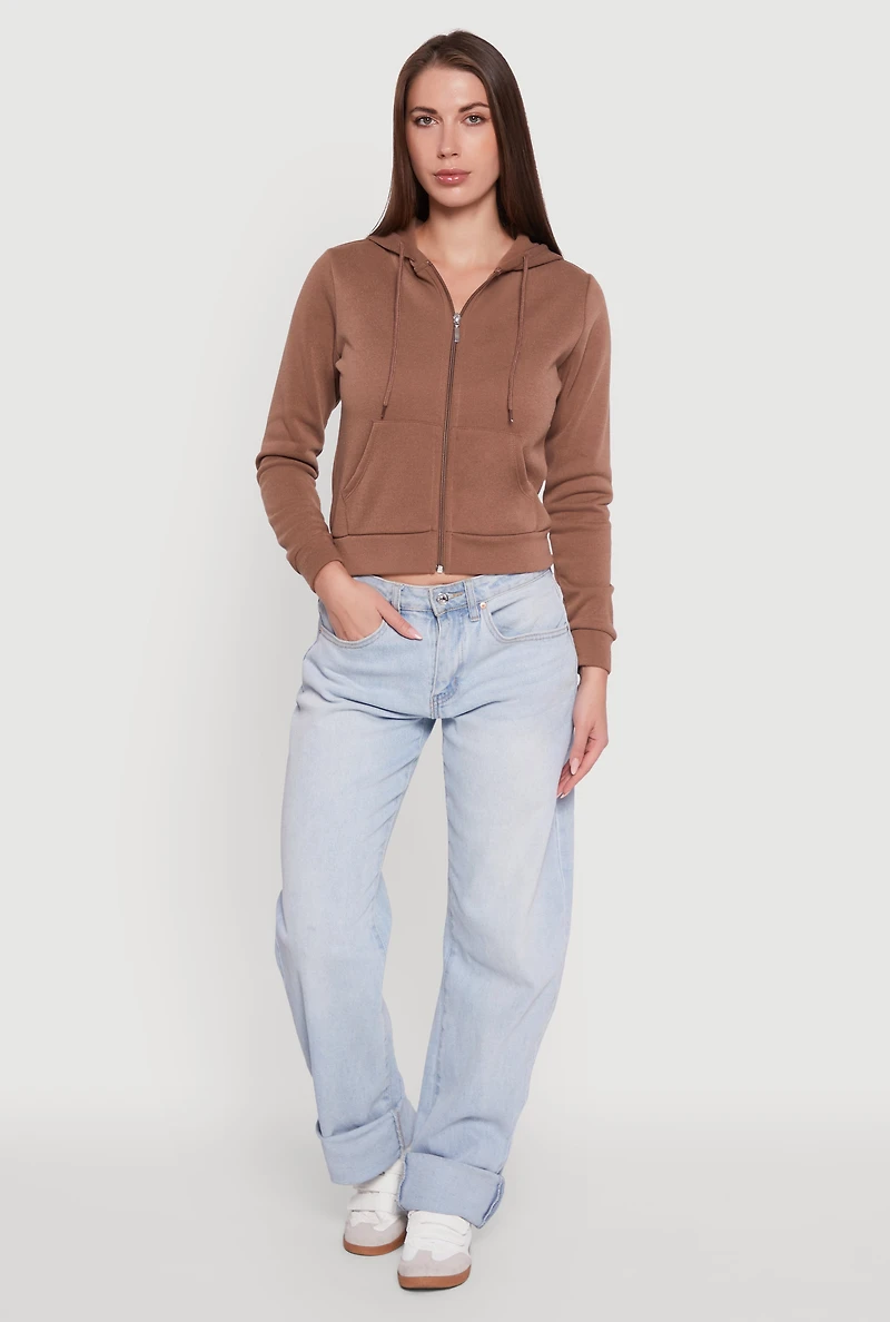 Womens Zip Front Fleece Hooded Sweatshirt,