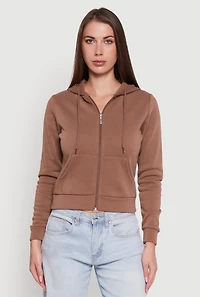 Womens Zip Front Fleece Hooded Sweatshirt,