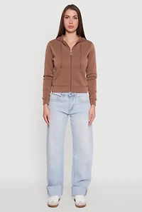 Womens Zip Front Fleece Hooded Sweatshirt,