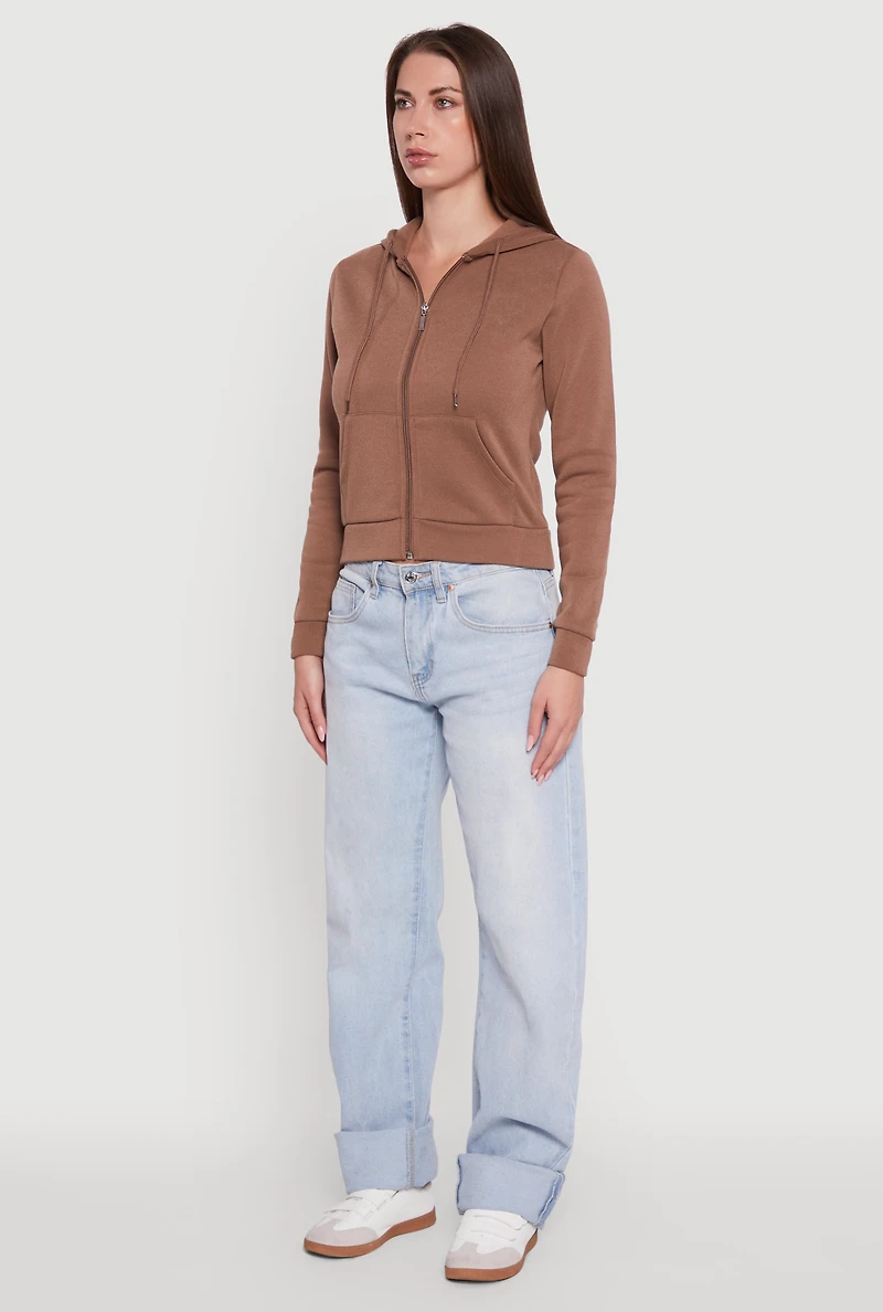 Womens Zip Front Fleece Hooded Sweatshirt,