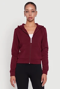 Womens Zip Front Fleece Hooded Sweatshirt, Burgundy, Size M