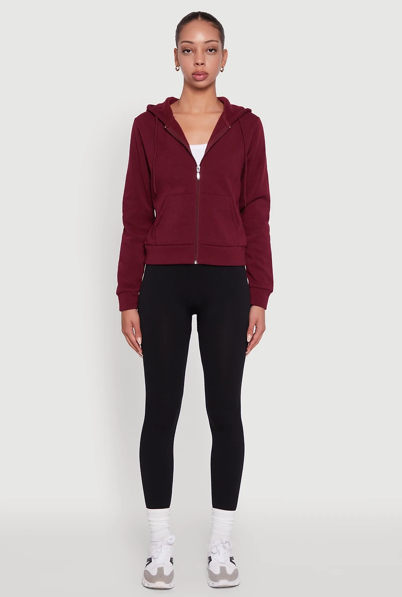 Womens Zip Front Fleece Hooded Sweatshirt, Burgundy, Size M