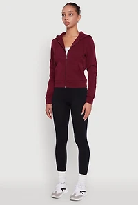 Womens Zip Front Fleece Hooded Sweatshirt, Burgundy, Size M