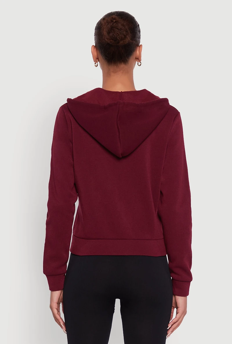 Womens Zip Front Fleece Hooded Sweatshirt, Burgundy, Size M