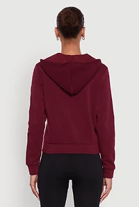 Womens Zip Front Fleece Hooded Sweatshirt, Burgundy, Size M
