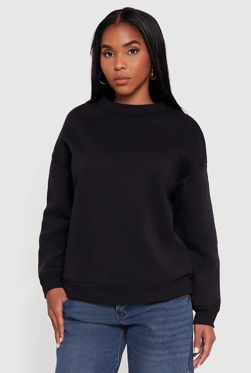 Fleece Lined Drop Shoulder Crew Neck Sweatshirt