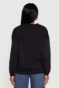 Womens Fleece Lined Drop Shoulder Crew Neck Sweatshirt, Black, Size S
