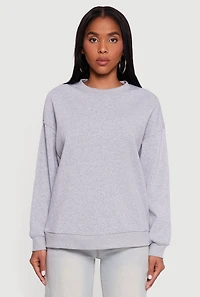 Womens Fleece Lined Drop Shoulder Crew Neck Sweatshirt, Grey, Size S