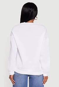 Womens Fleece Lined Drop Shoulder Crew Neck Sweatshirt, White, Size L