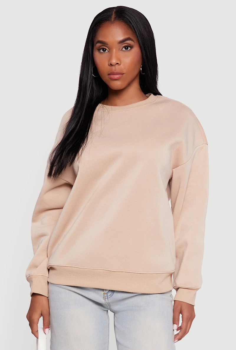 Fleece Lined Drop Shoulder Crew Neck Sweatshirt