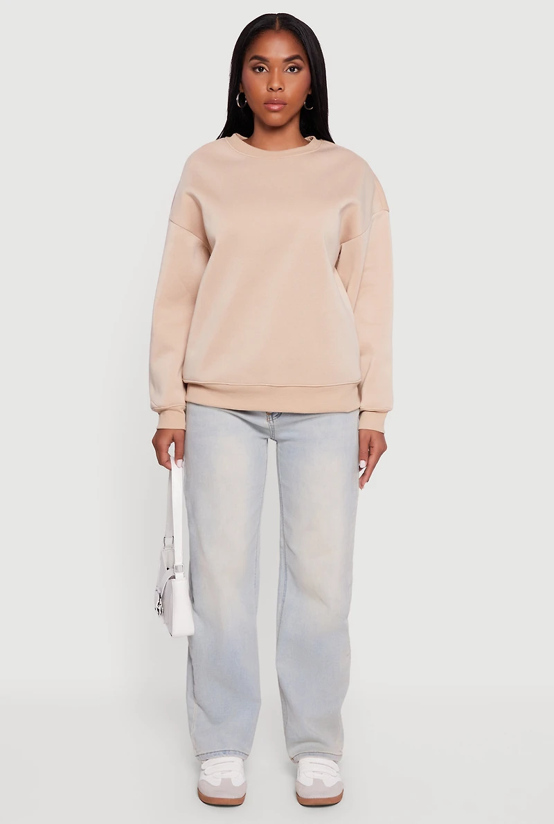 Fleece Lined Drop Shoulder Crew Neck Sweatshirt