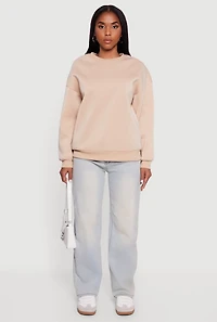 Fleece Lined Drop Shoulder Crew Neck Sweatshirt